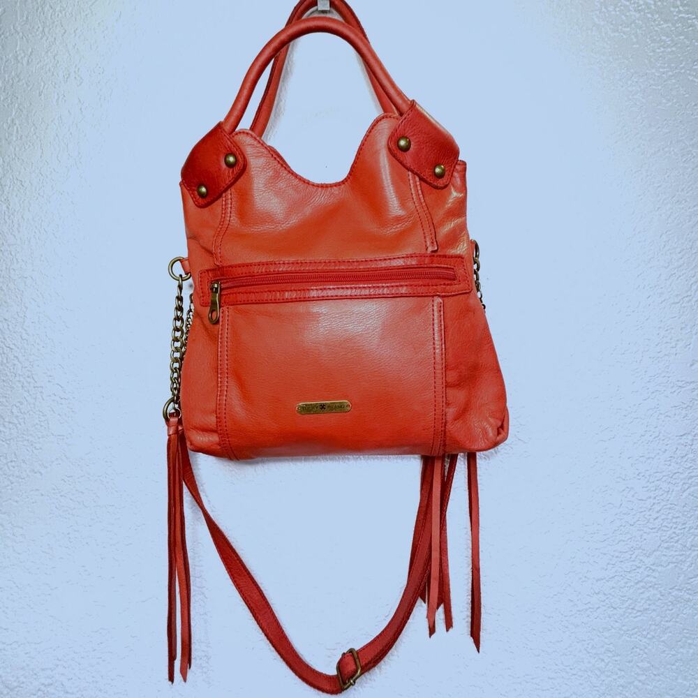 Lucky Brand Red Crossbody Shoulder Bag Chain Strap Zippers Gold look Boho
